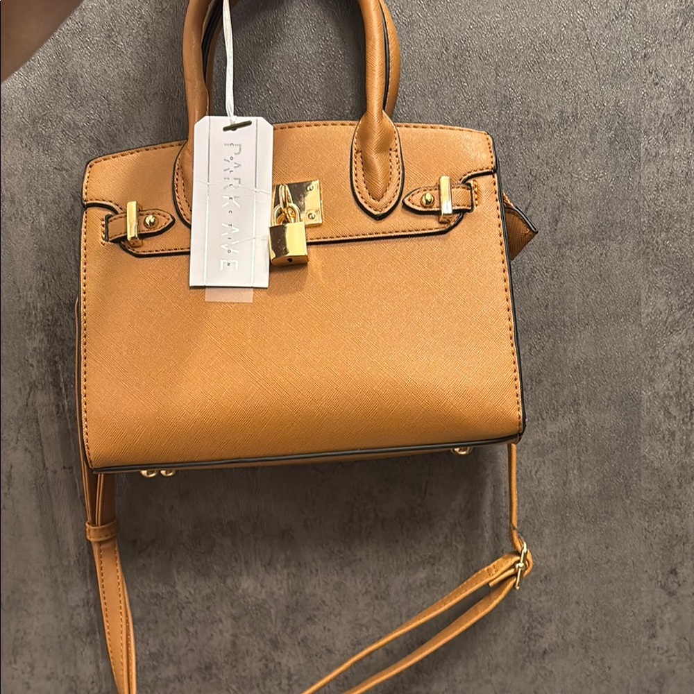 Tan Leather Satchel with Gold Hardware
